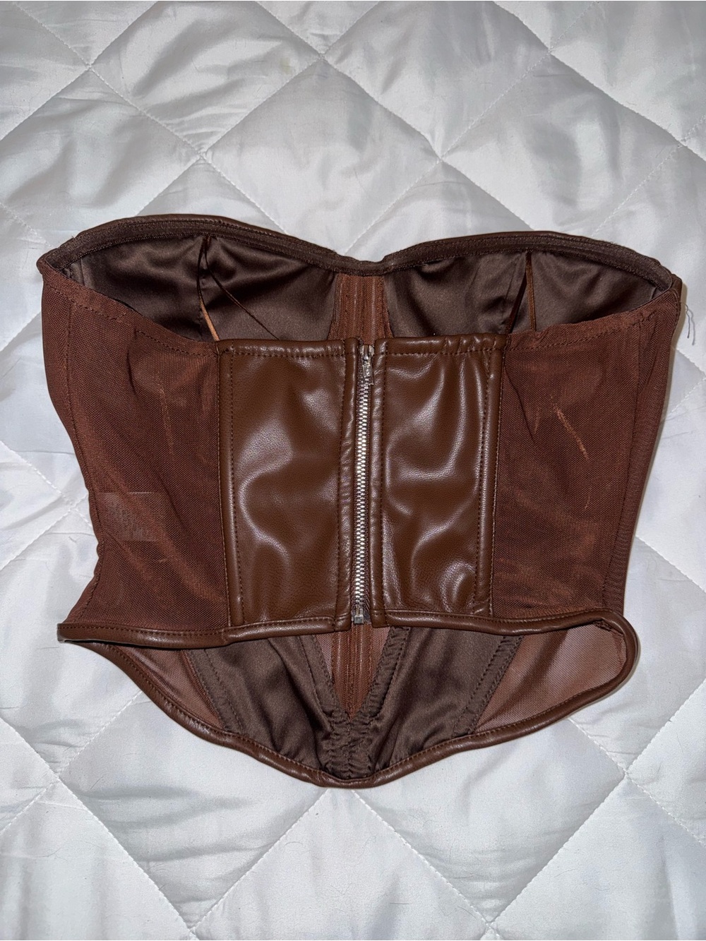AKIRA Brown Faux Leather Mesh Corset Bustier Top Size Small - Picture 2 of 3